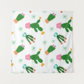 サボテンのシームレスなヴィンテージパターン、繰り返し装飾 タペストリー (正面(横))