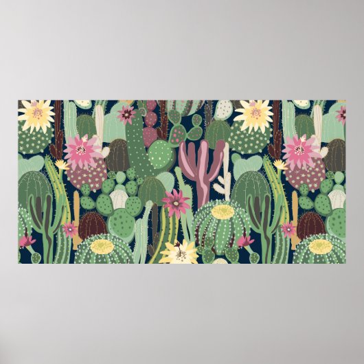 サボテンのシームレスな背景 ポスター (正面)