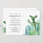 サボテンのスクリプトカップルベビーシャワー招待状 (正面/裏面)