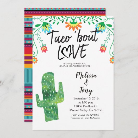 サボテンのタコスのカップルのシャワーの招待状 招待状 (正面/裏面)