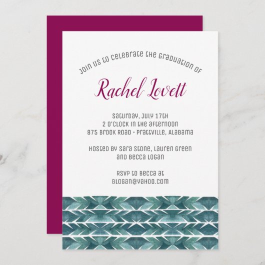 サボテンのテクスチャの卒業招待状 招待状 (正面/裏面)