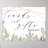 サボテンのテラリウムのカードと結婚ギフトのテーブルサイン ポスター (正面)