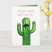 サボテンのデザインとおもしろいで、気色悪い挨拶状 カード (黄色い花)