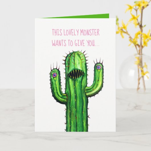 サボテンのデザインとおもしろいで、気色悪い挨拶状 カード (黄色い花)