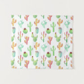 サボテンのパステル調の水彩画パターン タペストリー (正面(横))
