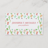 サボテンのパステル調の水彩画パターン 名刺 (正面)