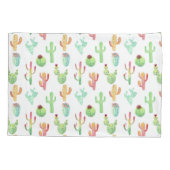サボテンのパステル調の水彩画パターン 枕カバー (裏面-左)