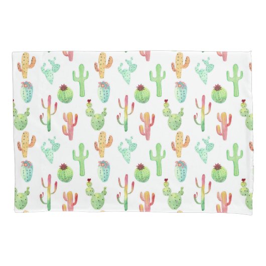 サボテンのパステル調の水彩画パターン 枕カバー (正面左)