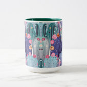 サボテンのパタカラフルーンの水色 ツートーンマグカップ (中央)