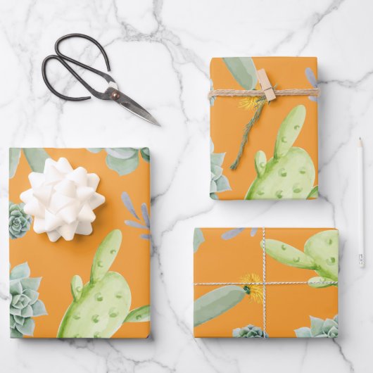 サボテンのパターン11 ラッピングペーパーシート (正面)