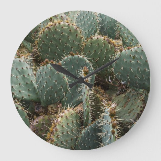 サボテンのパターン:トレンディーOpuntia ficus-indica. ラージ壁時計 (正面)