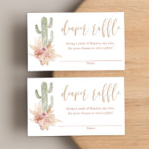 サボテンのパンパスボホベイビーシャワーおむつラッフルカード