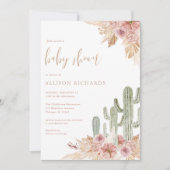 サボテンのピンクのフローラボホボヘミアン女の子のベビーシャワー 招待状 (正面)