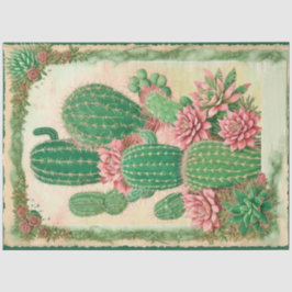 サボテンのピンクの花エフェメラコラージアートNo3 薄葉紙