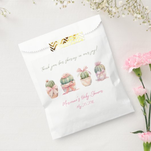 サボテンのピンクリボンベビーガールシャワーありがとう フェイバーバッグ (封をした状態)