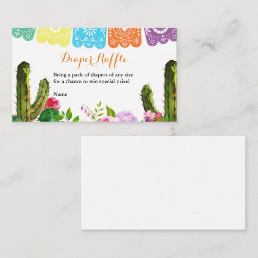 サボテンのフィエスタベビーシャワーおむつラッフルカード エンクロージャーカード (正面/裏面)