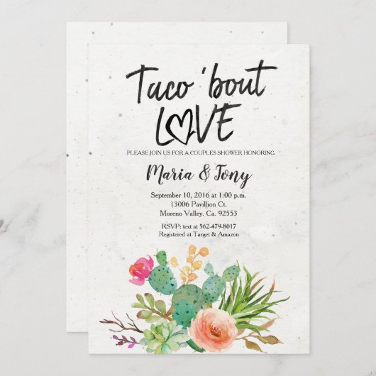 サボテンのフェスタのカップルのシャワーの招待状 招待状 (正面/裏面)