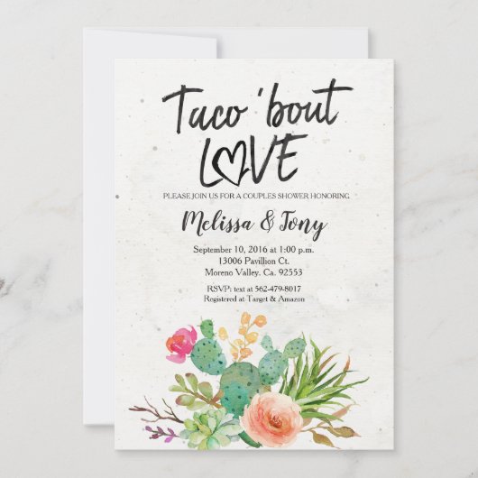 サボテンのフェスタのカップルのシャワーの招待状 招待状 (正面)