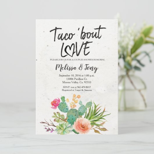 サボテンのフェスタのカップルのシャワーの招待状 招待状 (スタンド正面)