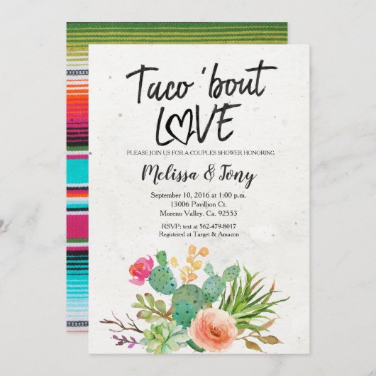 サボテンのフェスタのカップルのシャワーの招待状 招待状 (正面/裏面)