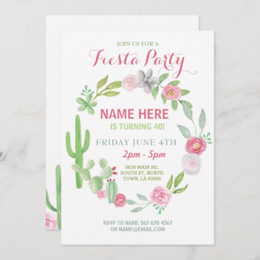 サボテンのフェスタの誕生日のサボテンのメキシコの招待状 招待状 (正面/裏面)