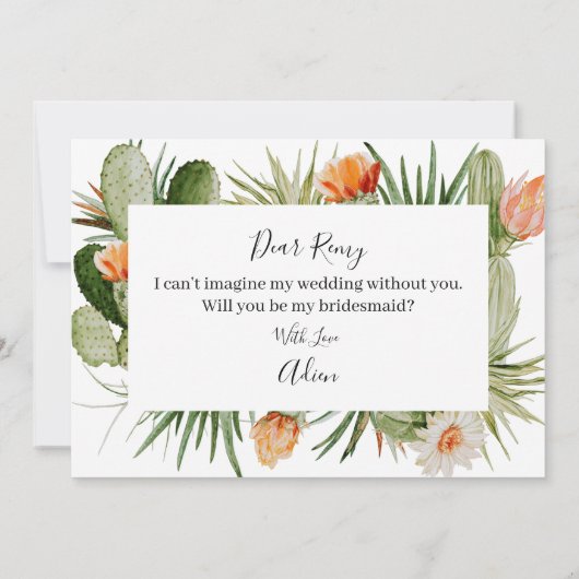 サボテンのフローラ砂漠の花嫁メイド提案カード 招待状 (裏面)