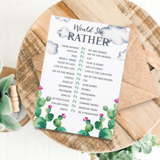 サボテンのブライダルシャワーは彼女はむしろゲームのカードだろう 招待状