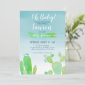 サボテンのベビーシャワー水色の男の子- Boho青い5X7 招待状 (スタンド正面)