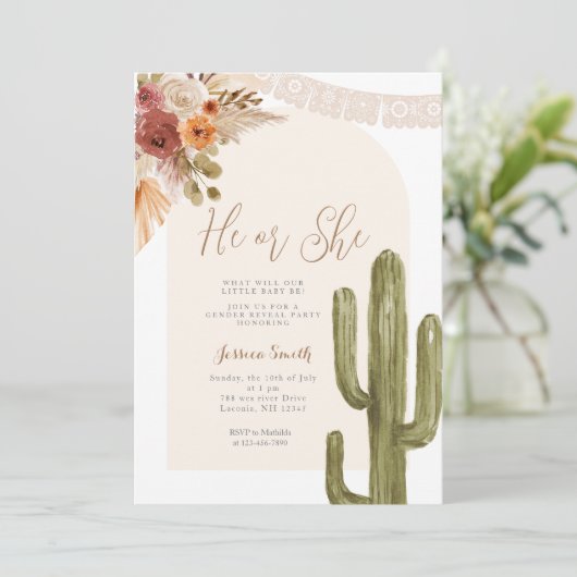 サボテンのボヘミアンフローラ彼または彼女が性別を明かす 招待状 (スタンド正面)