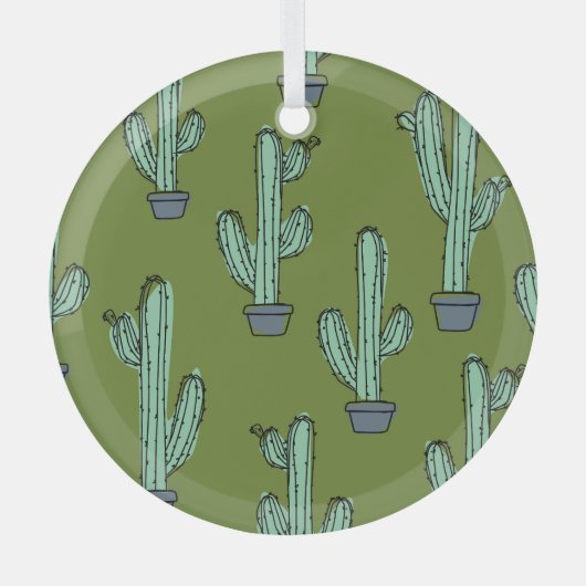 サボテンのポットイラストレーション ガラスオーナメント (正面)