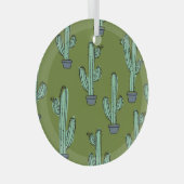 サボテンのポットイラストレーション ガラスオーナメント (正面右)