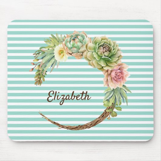 サボテンのミントグリーンストライプマウスのパッド マウスパッド (正面)