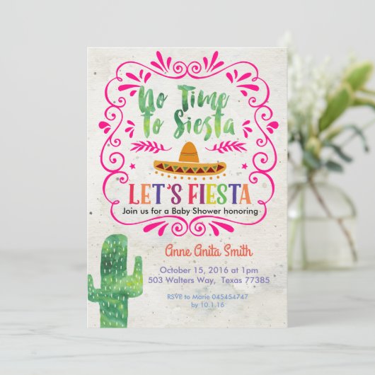 サボテンのメキシコベビーシャワーの招待状の金ゴールド 招待状 (スタンド正面)