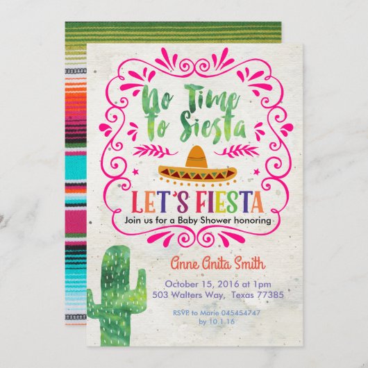 サボテンのメキシコベビーシャワーの招待状の金ゴールド 招待状 (正面/裏面)