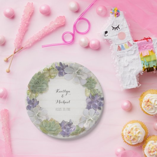 サボテンのリースの葉の水気が多い木のブライダルシャワー ペーパープレート (パーティー)