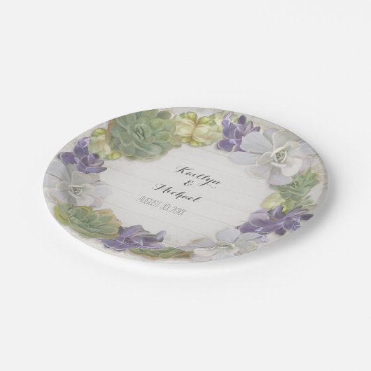 サボテンのリースの葉の水気が多い木のブライダルシャワー ペーパープレート (アングル)