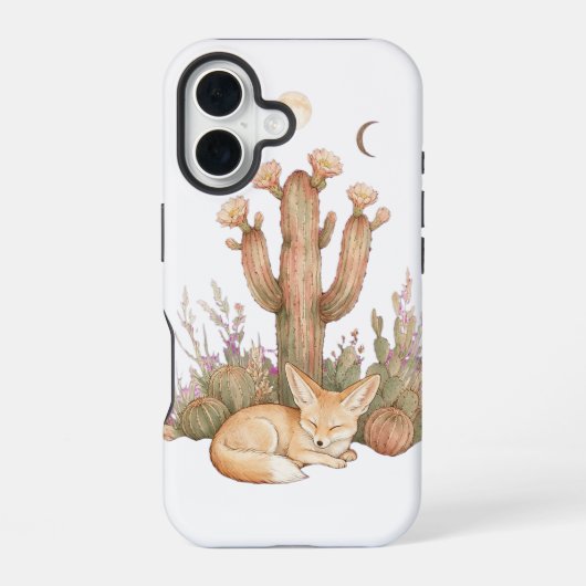 サボテンの下で眠るフェネックギツネのボヘミアン デザイン iPhone 16ケース (裏面)