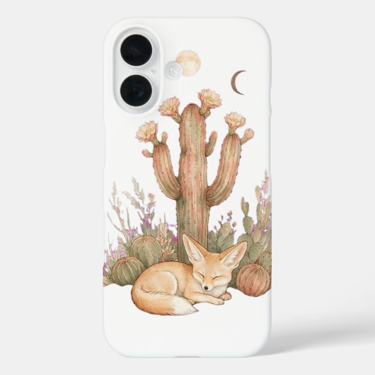 サボテンの下で眠るフェネックギツネのボヘミアン デザート Case-Mate iPhoneケース (裏面)