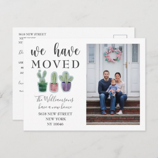 サボテンの写真を動かす告知を移動 案内ポストカード (正面/裏面)