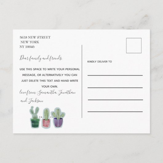 サボテンの写真を動かす告知を移動 案内ポストカード (裏面)