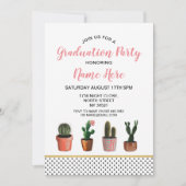 サボテンの卒業パーティーの金ゴールドのサボテンのかわいらしい招待 招待状 (正面)