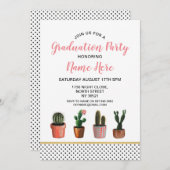 サボテンの卒業パーティーの金ゴールドのサボテンのかわいらしい招待 招待状 (正面/裏面)