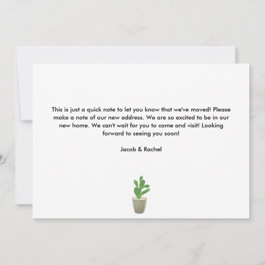 サボテンの吸肉引っ越しました移動の発表 招待状 (裏面)