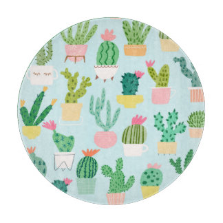 サボテンの多様性、ヴィンテージのシームレスな背景。 カッティングボード