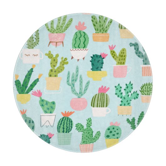サボテンの多様性、ヴィンテージのシームレスな背景。 カッティングボード (正面)