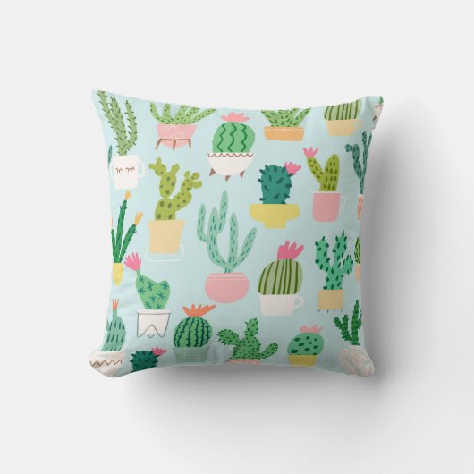 サボテンの多様性、ヴィンテージのシームレスな背景。 クッション (正面)