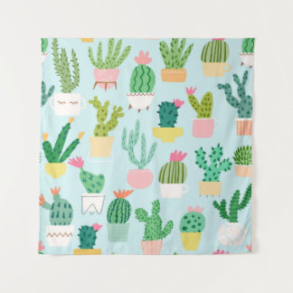 サボテンの多様性、ヴィンテージのシームレスな背景。 タペストリー