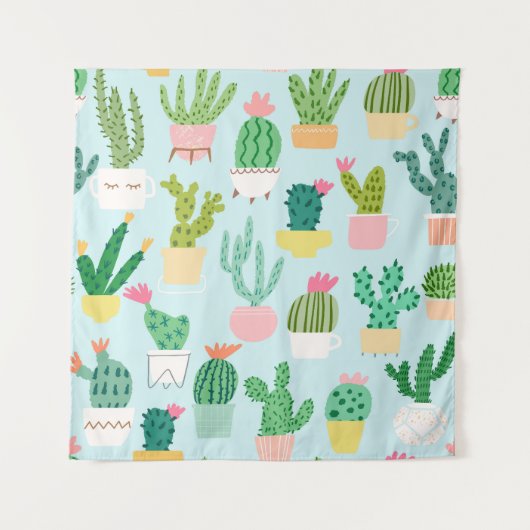 サボテンの多様性、ヴィンテージのシームレスな背景。 タペストリー (正面)