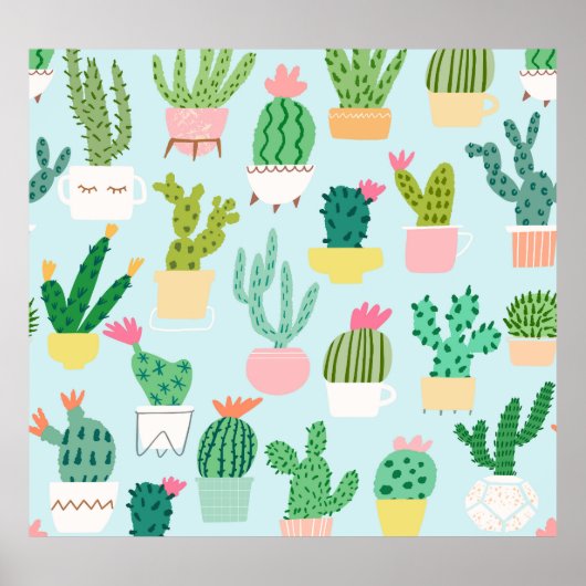 サボテンの多様性、ヴィンテージのシームレスな背景。 ポスター (正面)