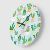 サボテンの多様性、ヴィンテージのシームレスな背景。 ラージ壁時計 (傾斜)